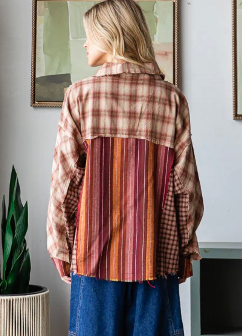 Washed Plaid & Stripe Mixed Shirt - Preorder