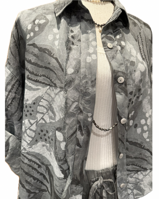 Ocean Floral Linen Top