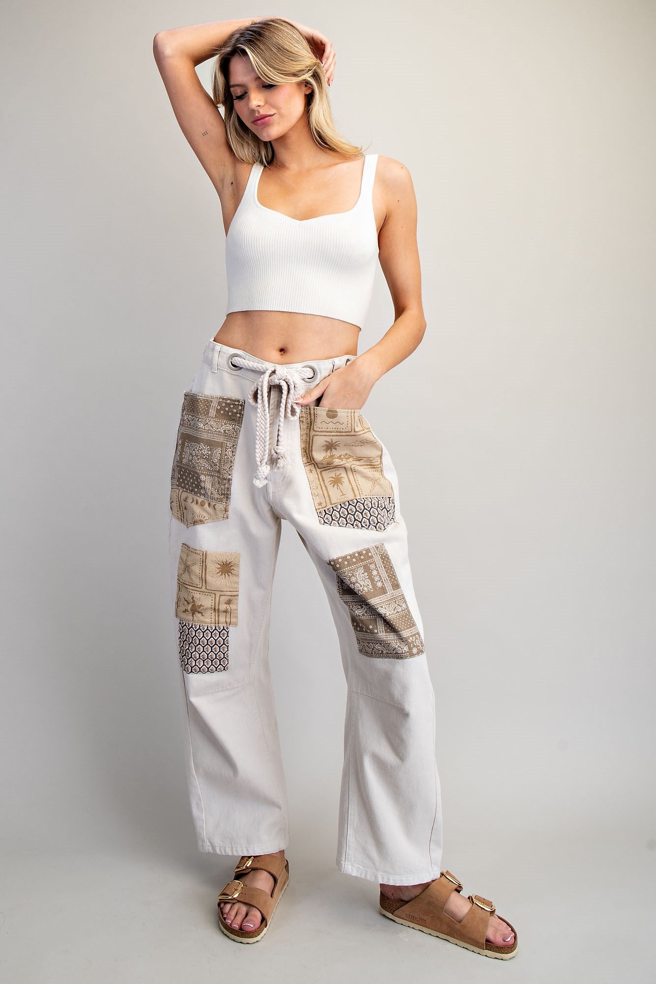 Mineral Washed Printed Patch Barrel Pants