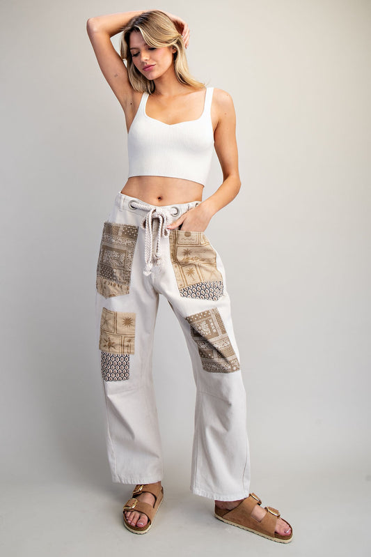 Mineral Washed Printed Patch Barrel Pants