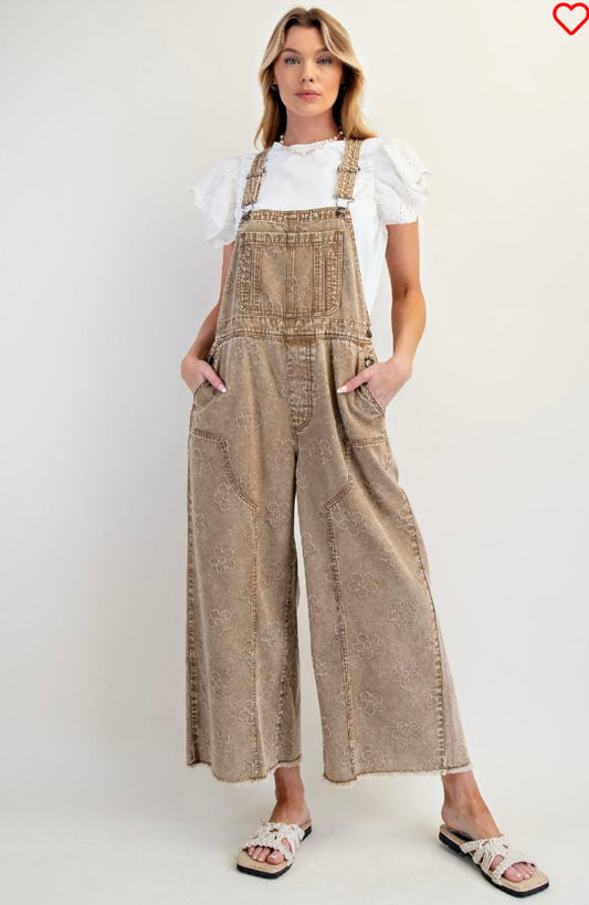 Floral Print Twill Overalls