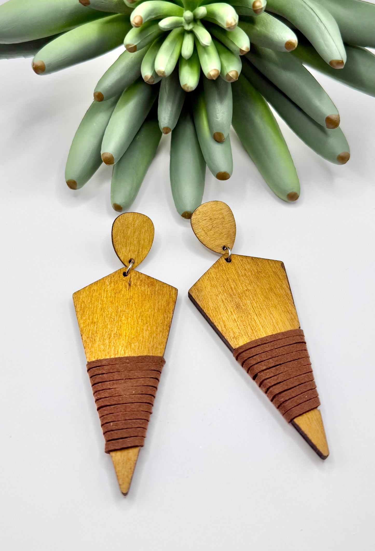 Wood & Leather Abstract Earrings