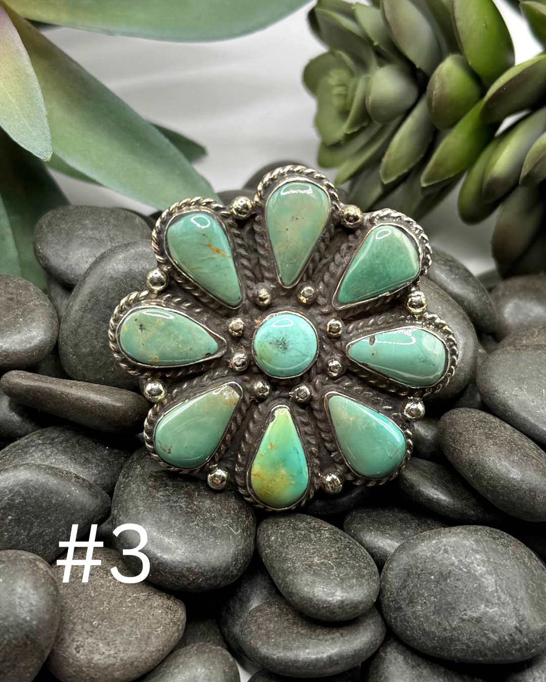 Turquoise & Silver Flower Ring