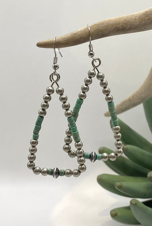 Trigon Silver Pearl & Heishi Earrings