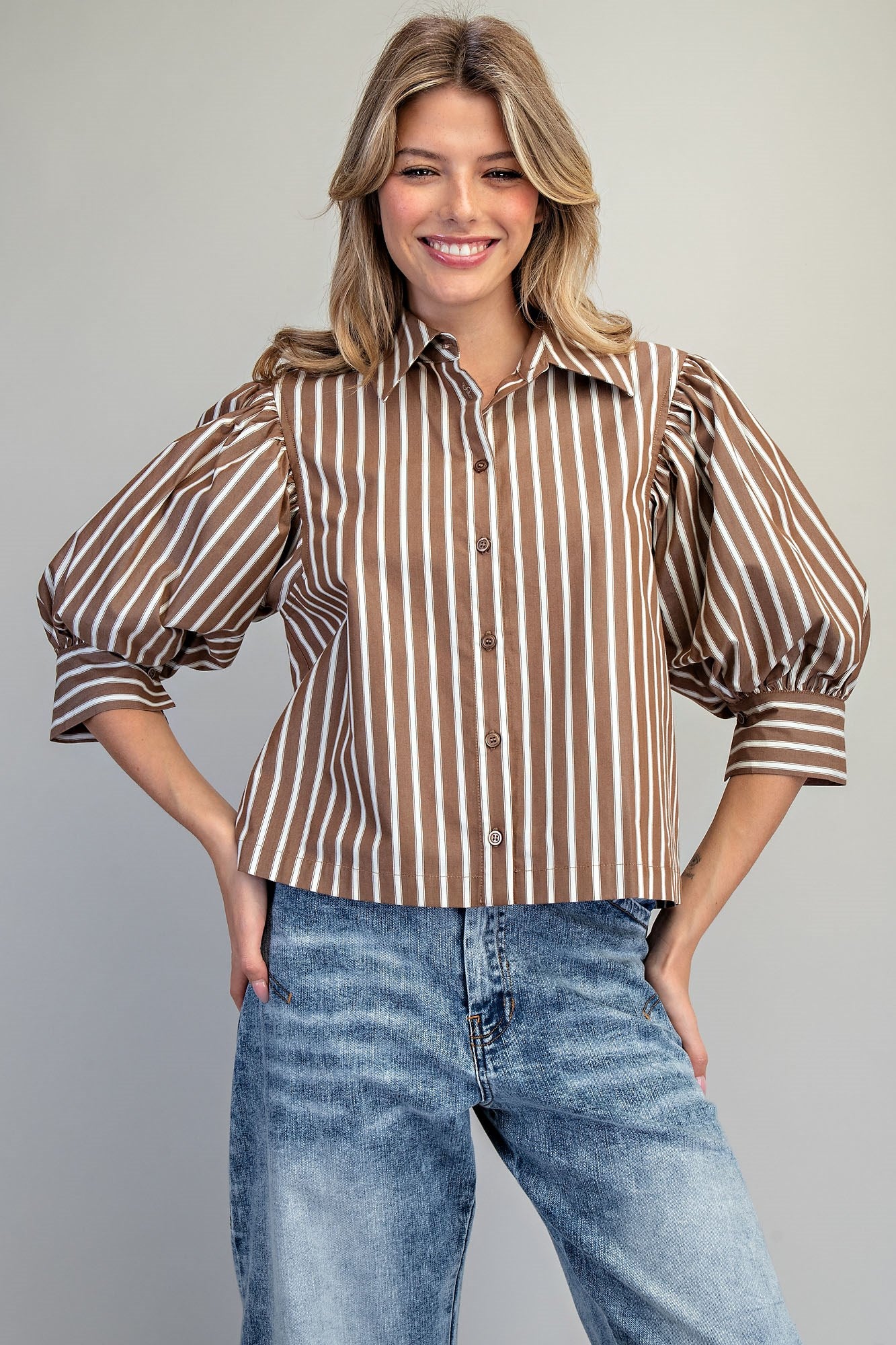 Striped Button Down Cropped Shirt - 2 Colors