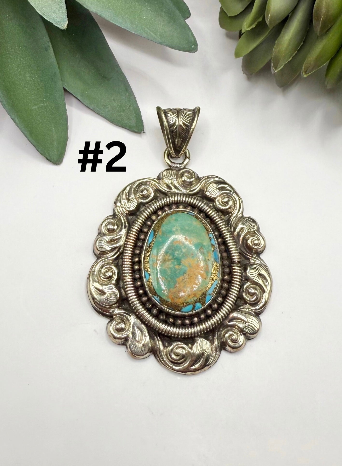 Baroque Silver Turquoise Pendant