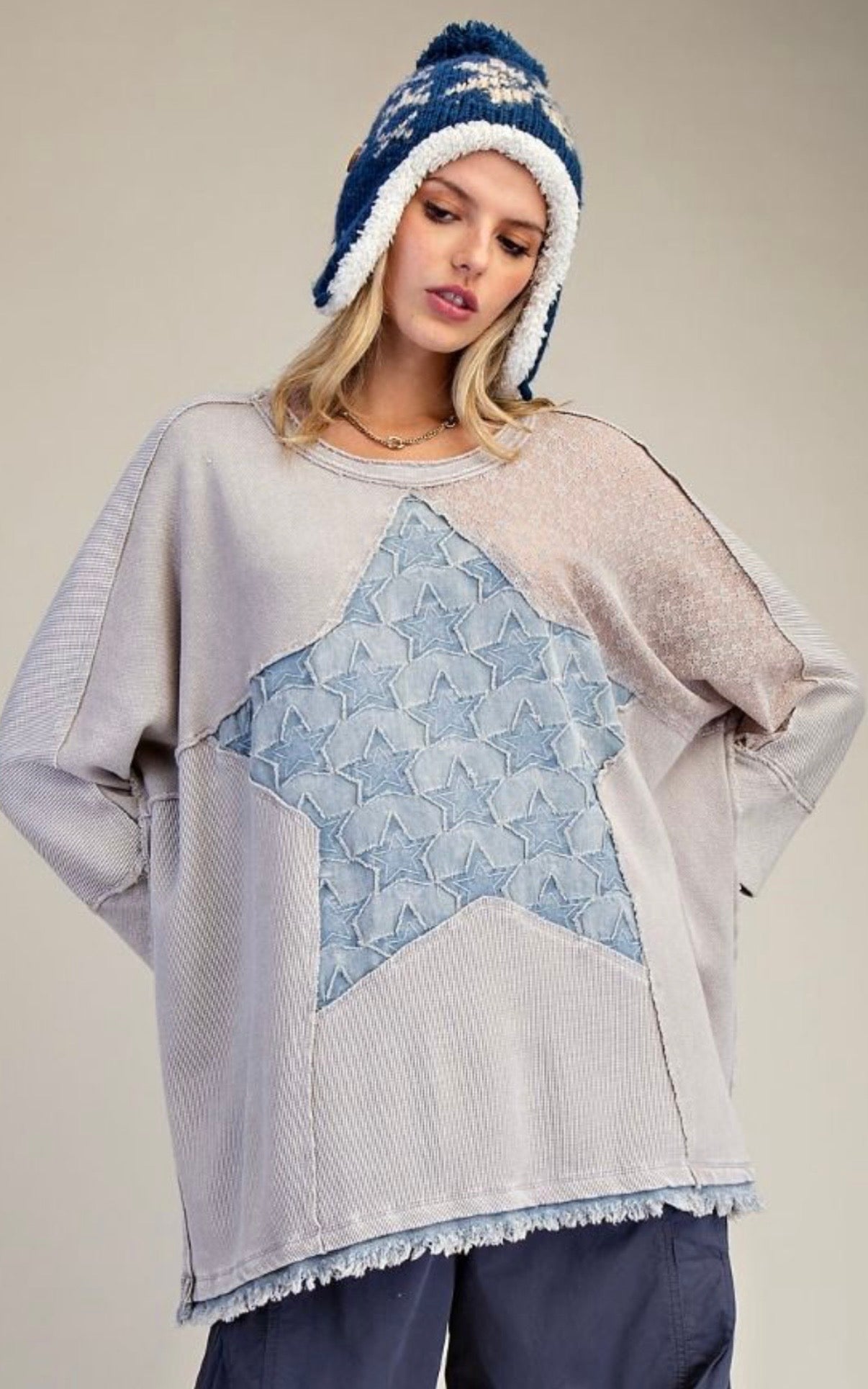 Star Patch Oversized Knit Top