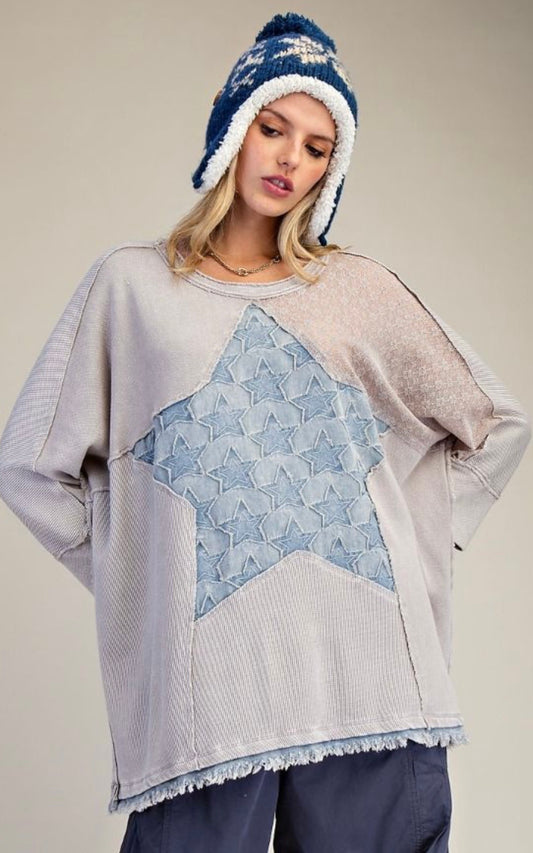 Star Patch Oversized Knit Top