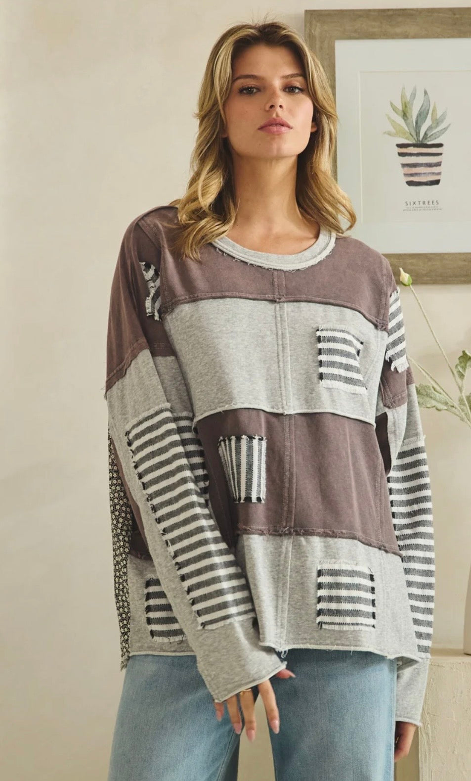 Washed Striped Patchwork Sweatshirt - Preorder