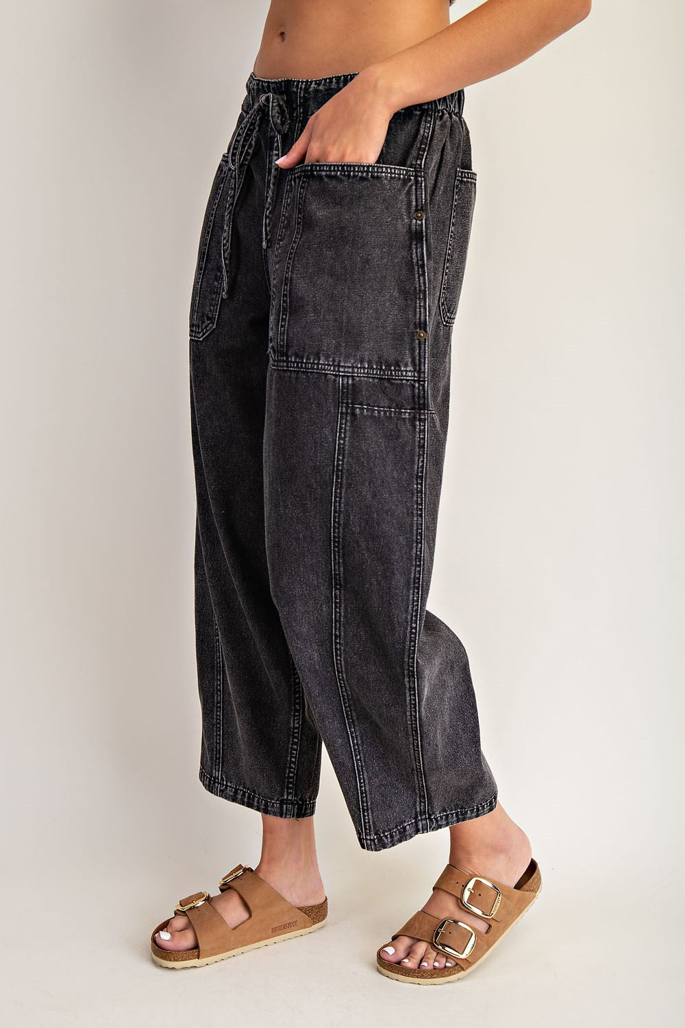 Black Denim Cropped Pants