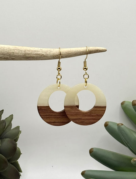 Wood & Pearl Resin Hoop Earrings