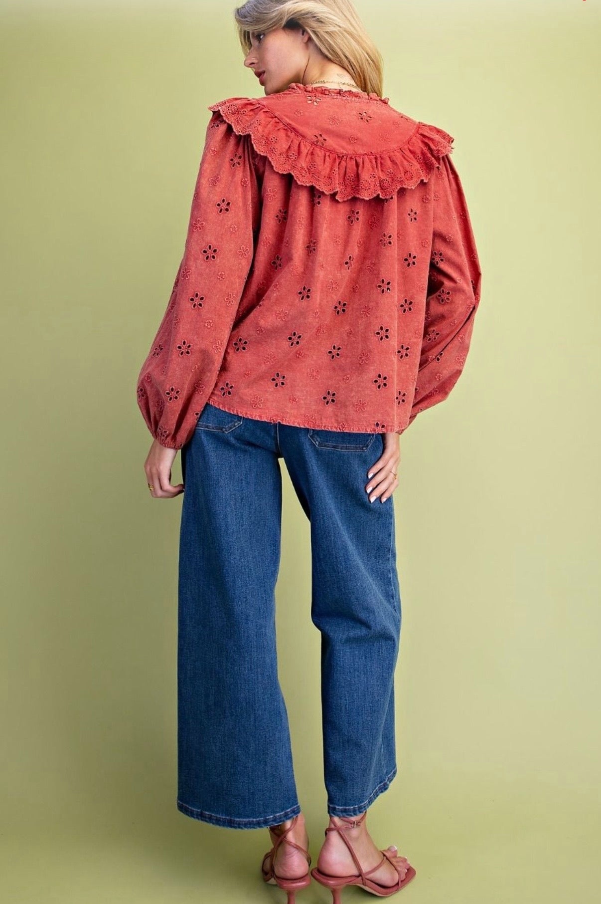 Washed Eyelet Cotton Woven Blouse