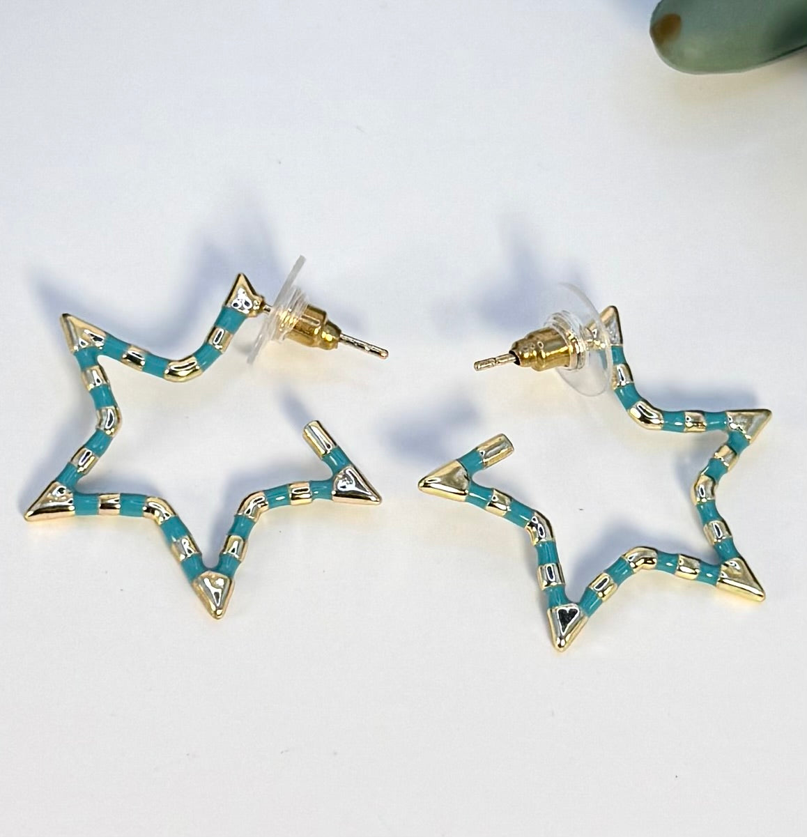 Gold & Turquoise Star Earrings