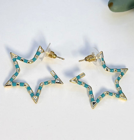Gold & Turquoise Star Earrings