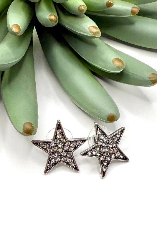 Antique Silver Crystal Stud Earrings