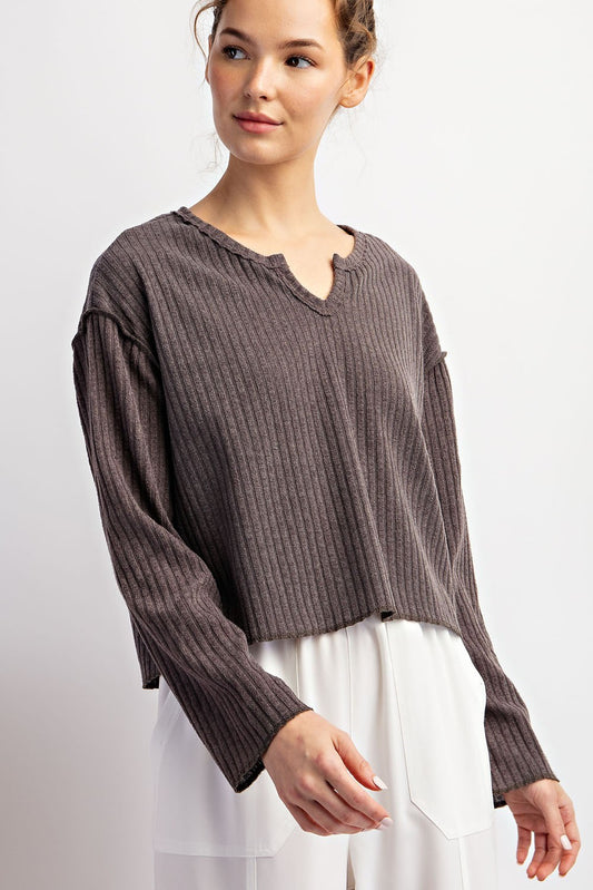 Long Sleeve Notched Neck Top