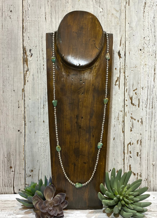 Long Green Turquoise Nugget Necklace