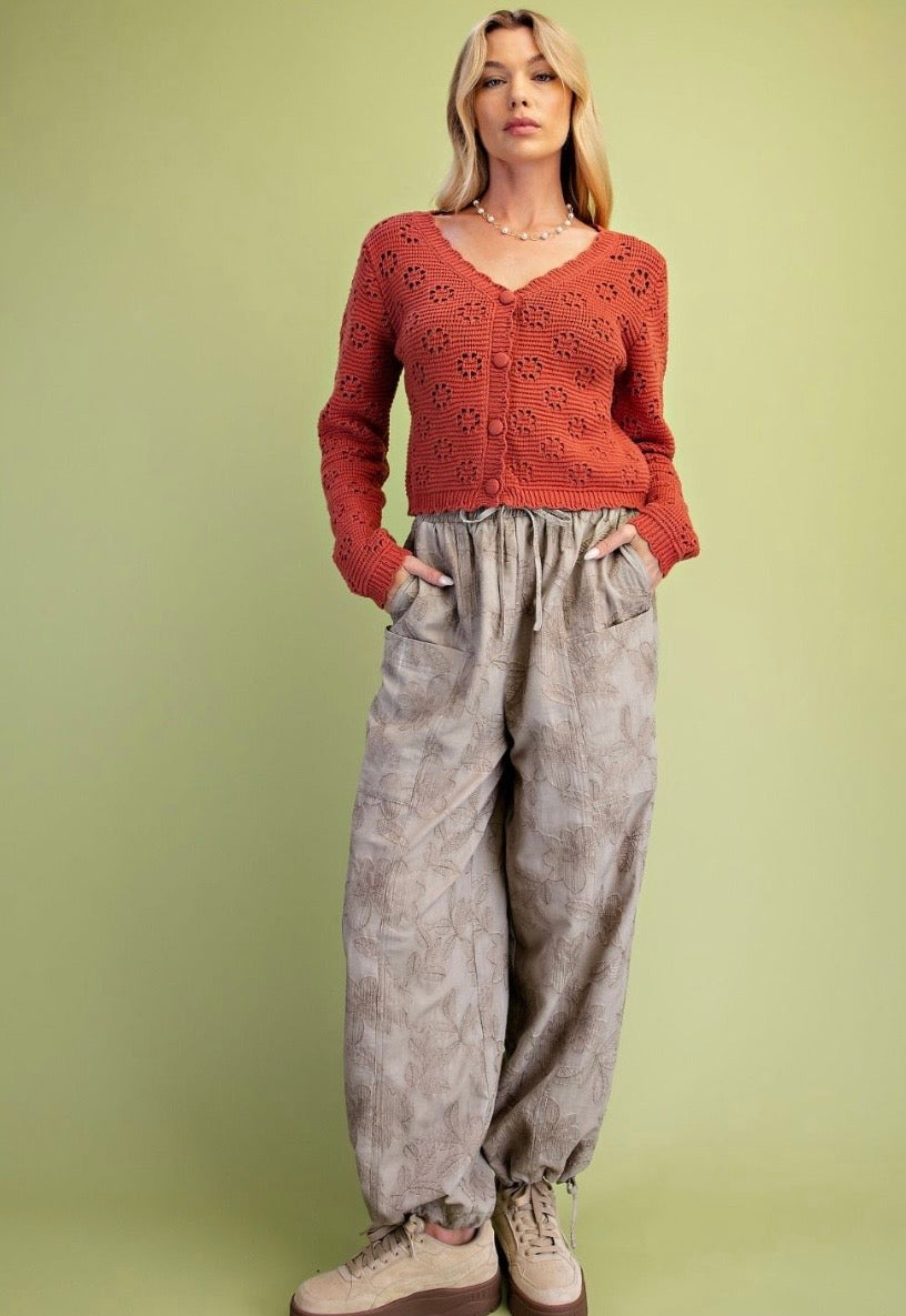 Embroidery Washed Woven Pant - Preorder