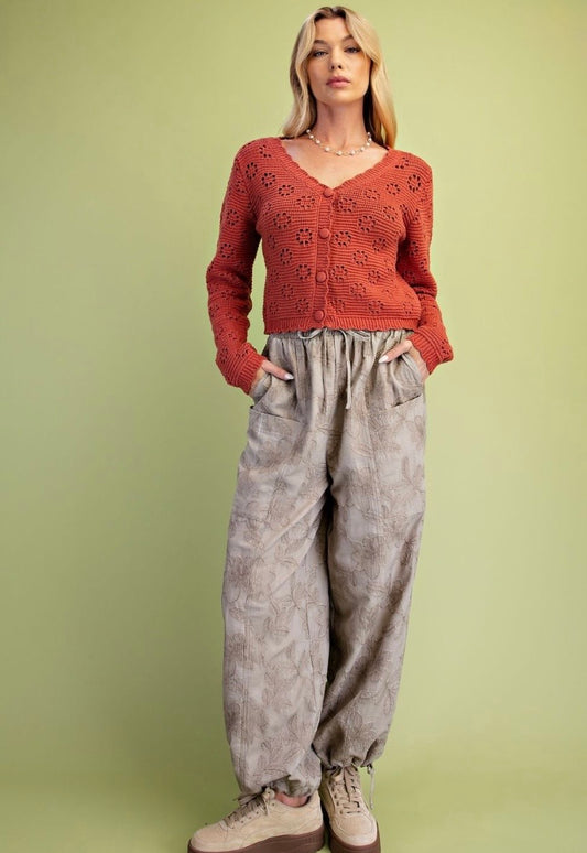 Embroidery Washed Woven Pant - Preorder