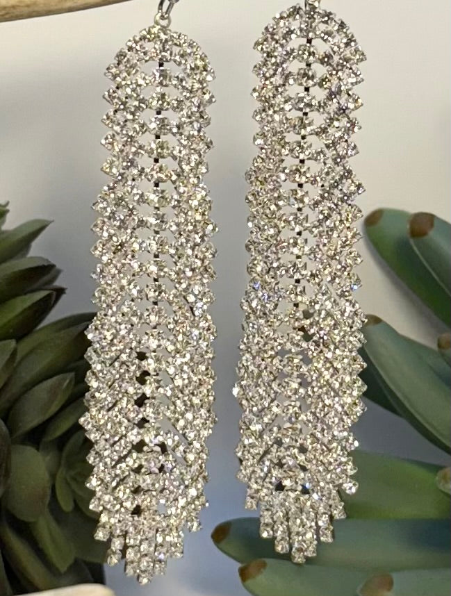 Silver Rhinestone Dangle Earrings
