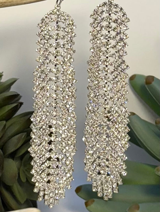 Silver Rhinestone Dangle Earrings
