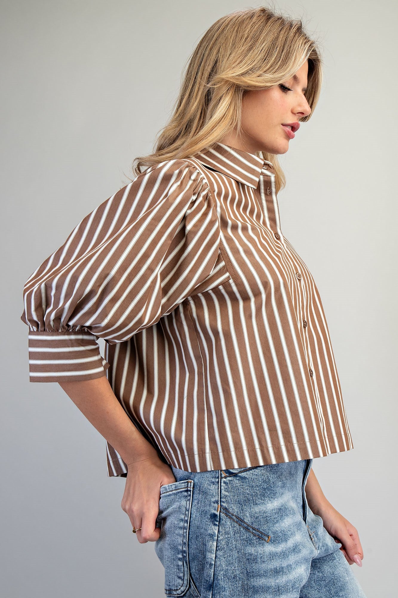 Striped Button Down Cropped Shirt - 2 Colors