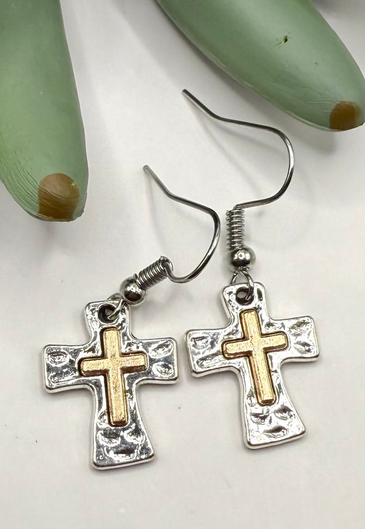 Mix Metal Cross Earrings