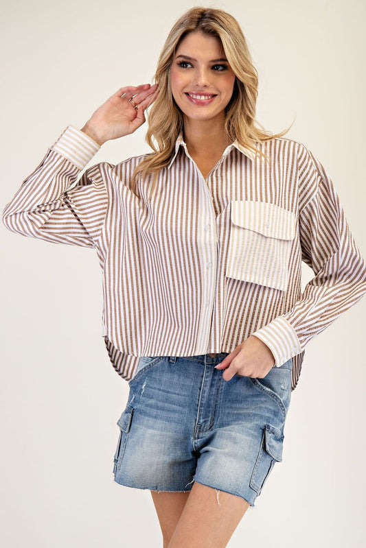 Striped Colorblock Button Down Shirt