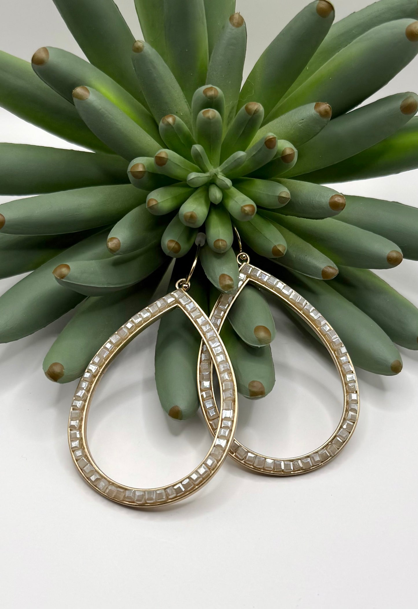 Crystal Teardrop Hoop Earrings - 3 Colors