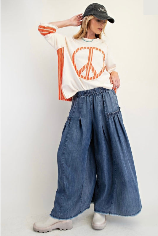 Washed Wide Leg Palazzo Pant - 2 Colors