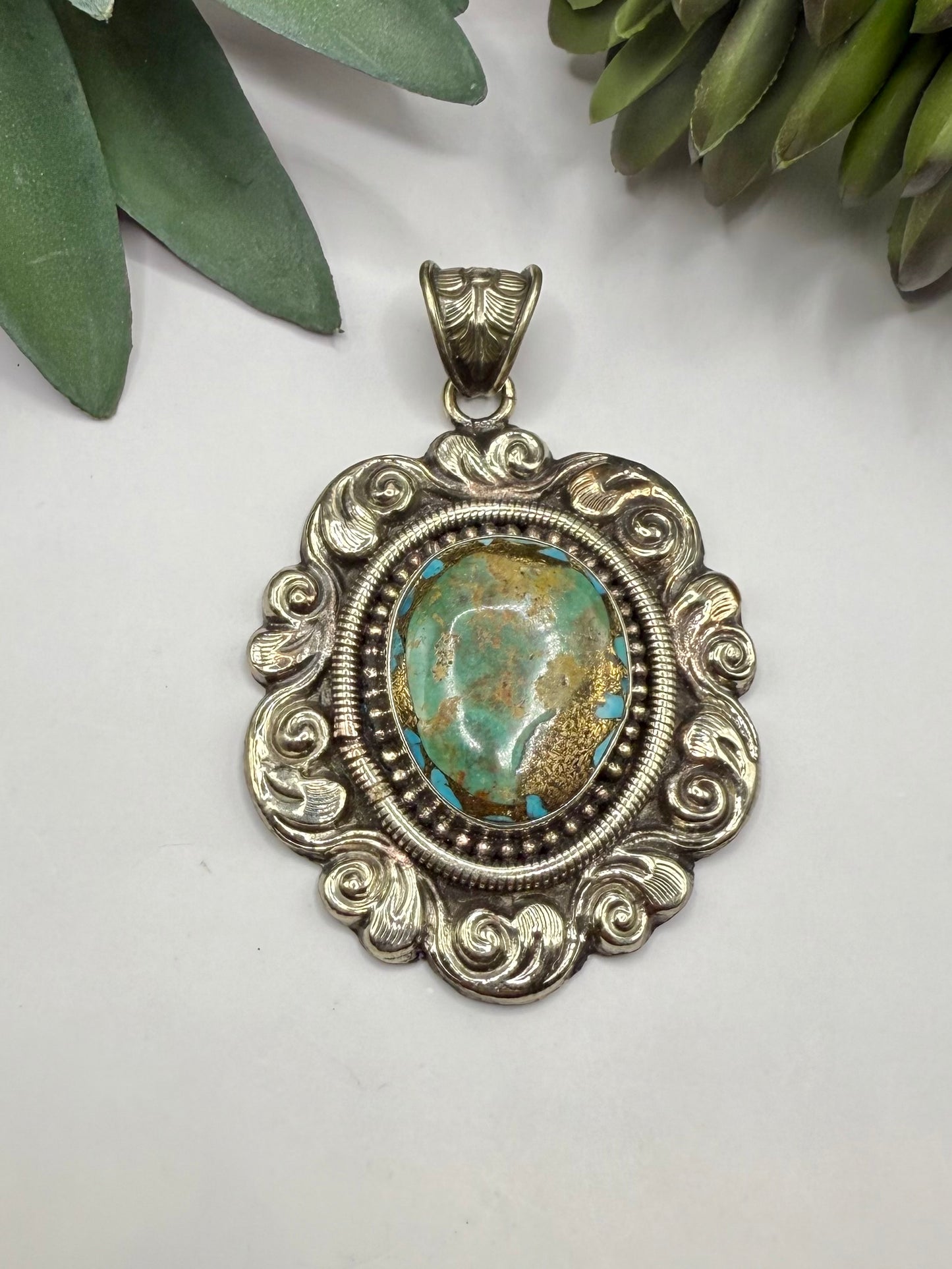 Baroque Silver Turquoise Pendant