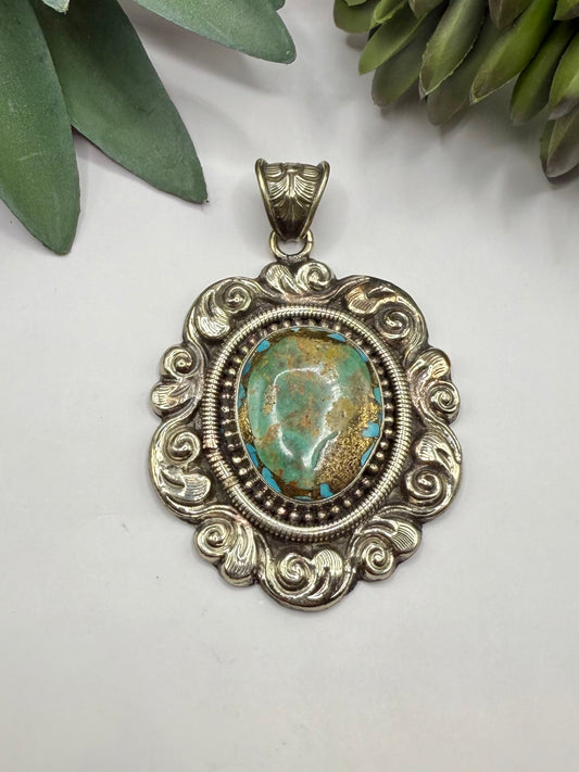 Baroque Silver Turquoise Pendant
