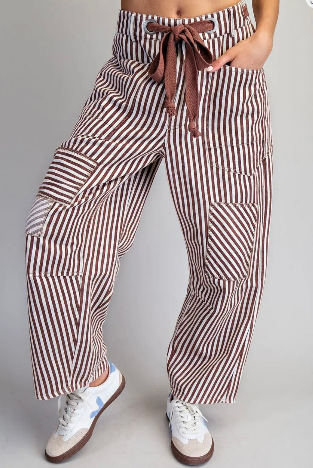 Striped Drawstring Barrel Pants