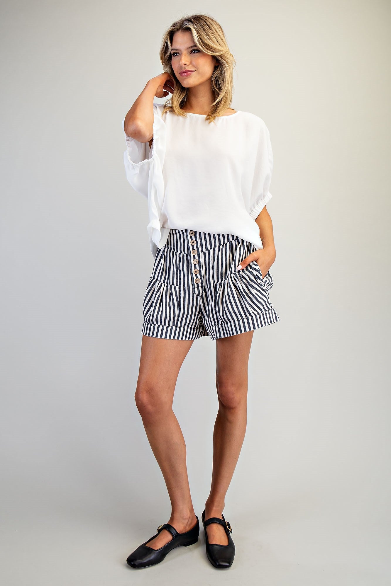 Mineral Wash Stripe Button Down Shorts - 2 Colors