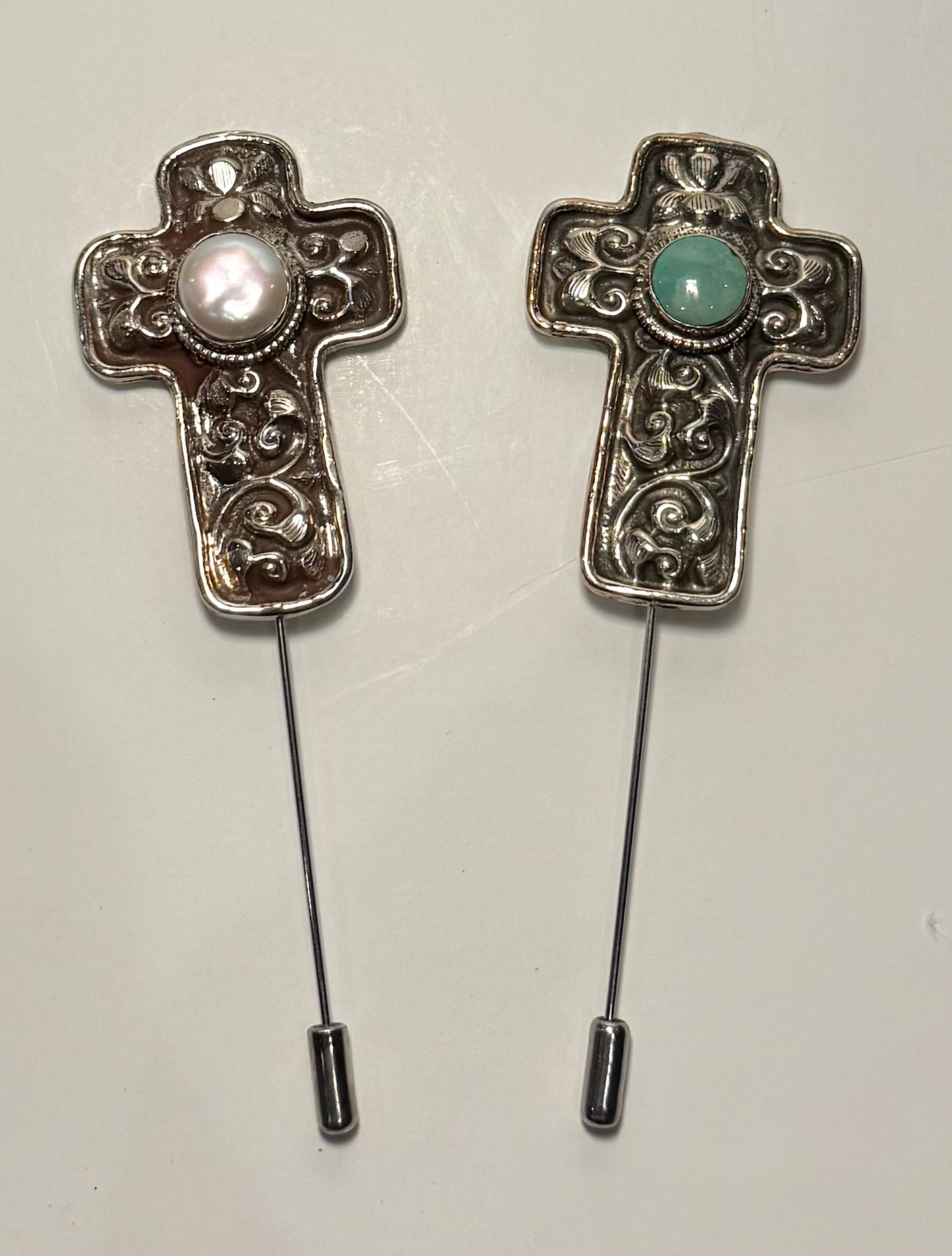 Silver Cross Hatpin - 2 Stone Options