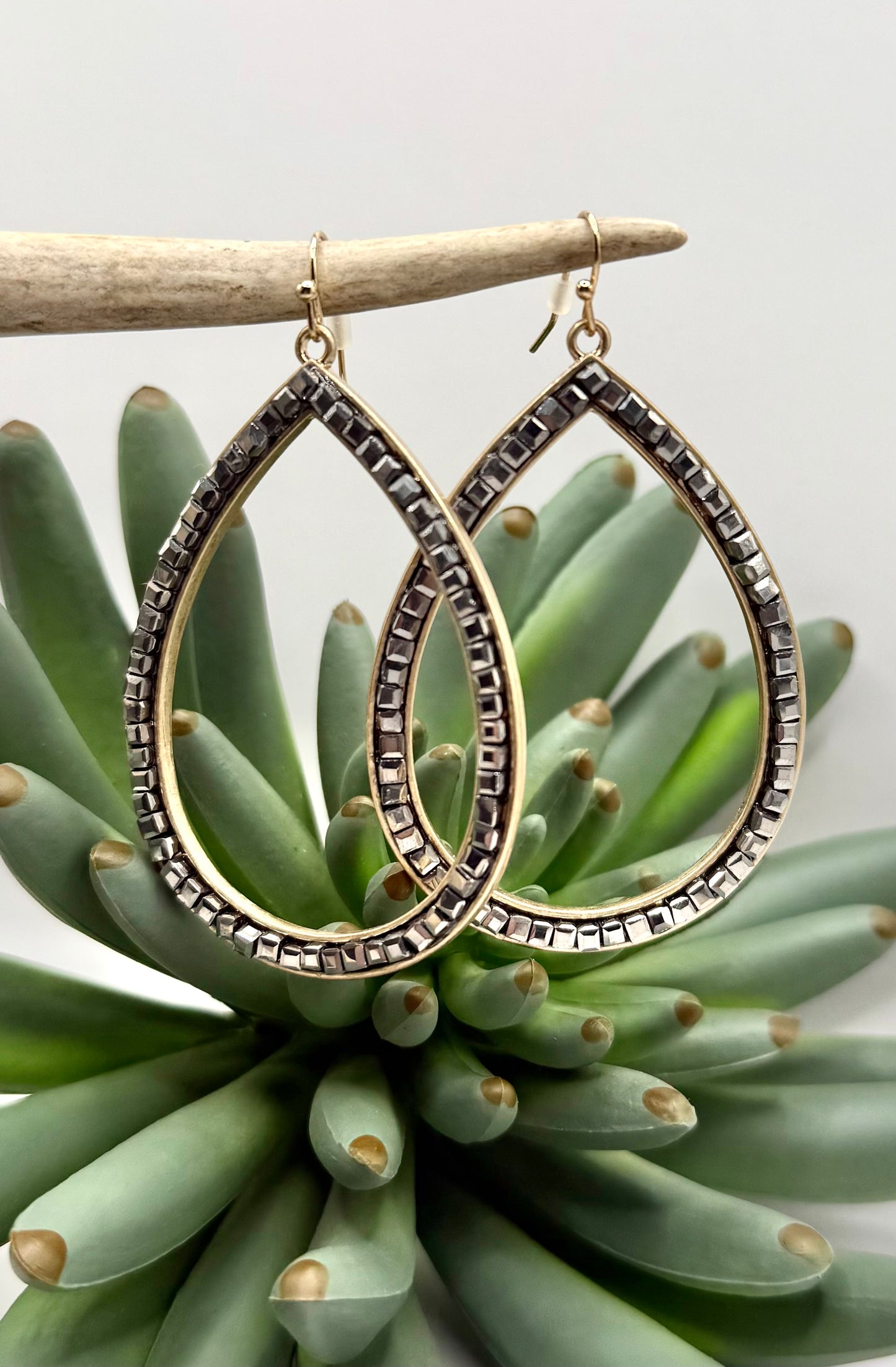 Crystal Teardrop Hoop Earrings - 3 Colors