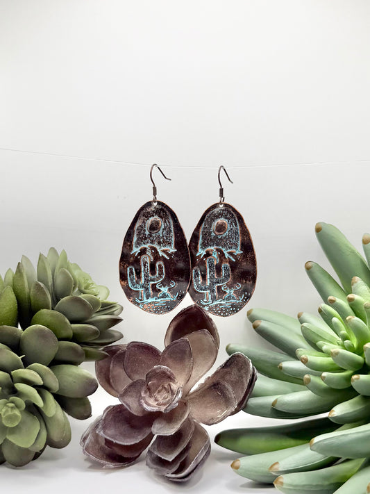 Rustic Brown Cactus Earrings