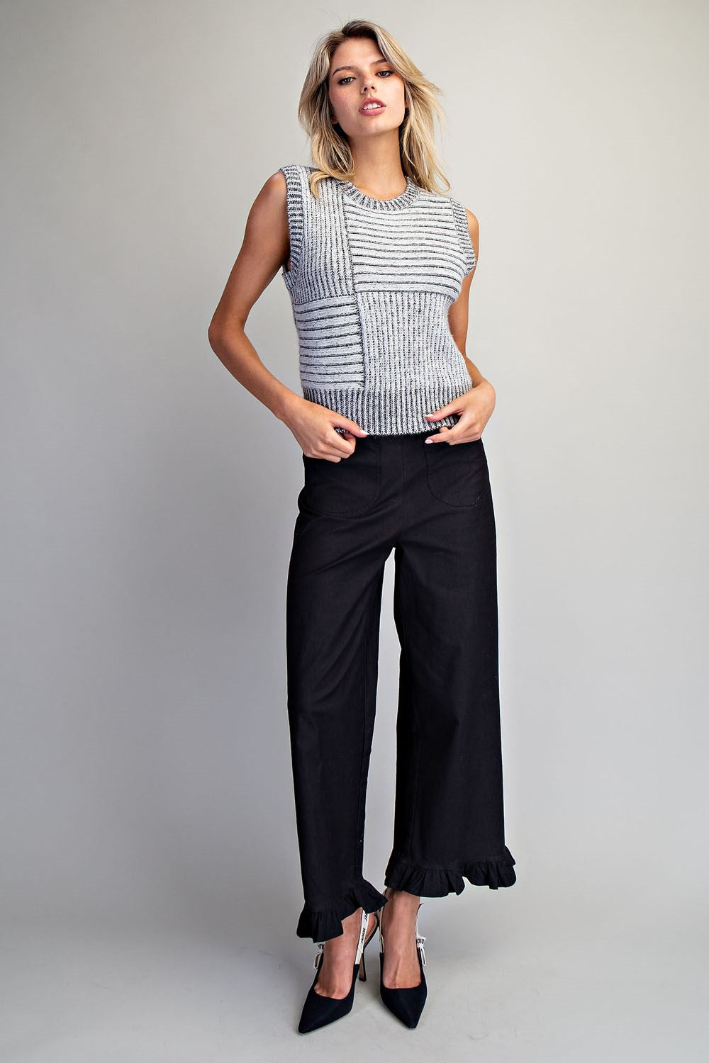 Striped Mix Sleeveless Knit Top