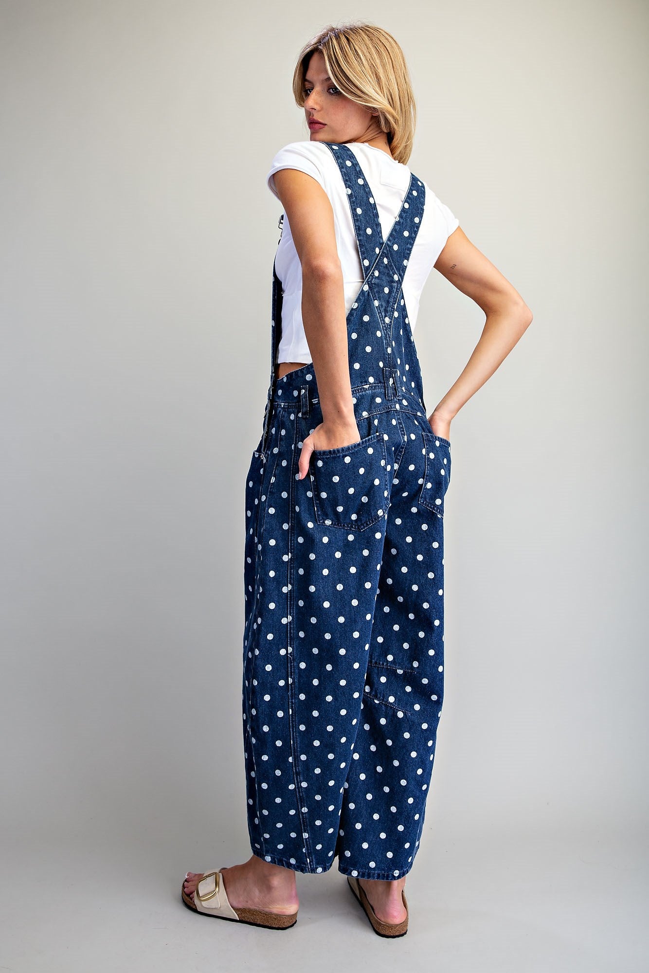 Mineral Washed Polka Dot Denim Jumpsuit