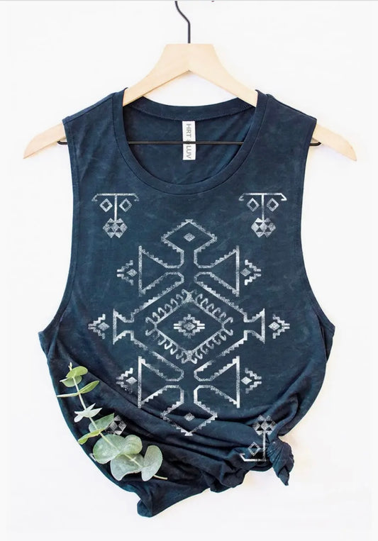 Aztec Vintage Wash Graphic Tank Top - 2 Colors
