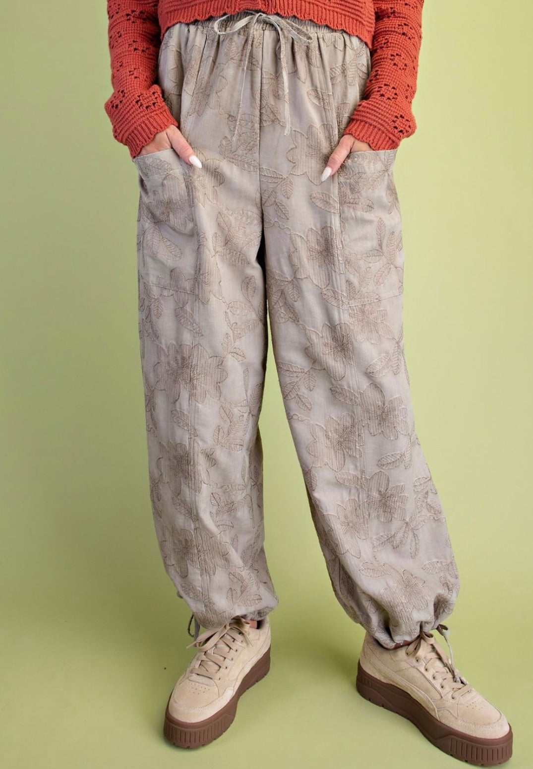Embroidery Washed Woven Pant - Preorder