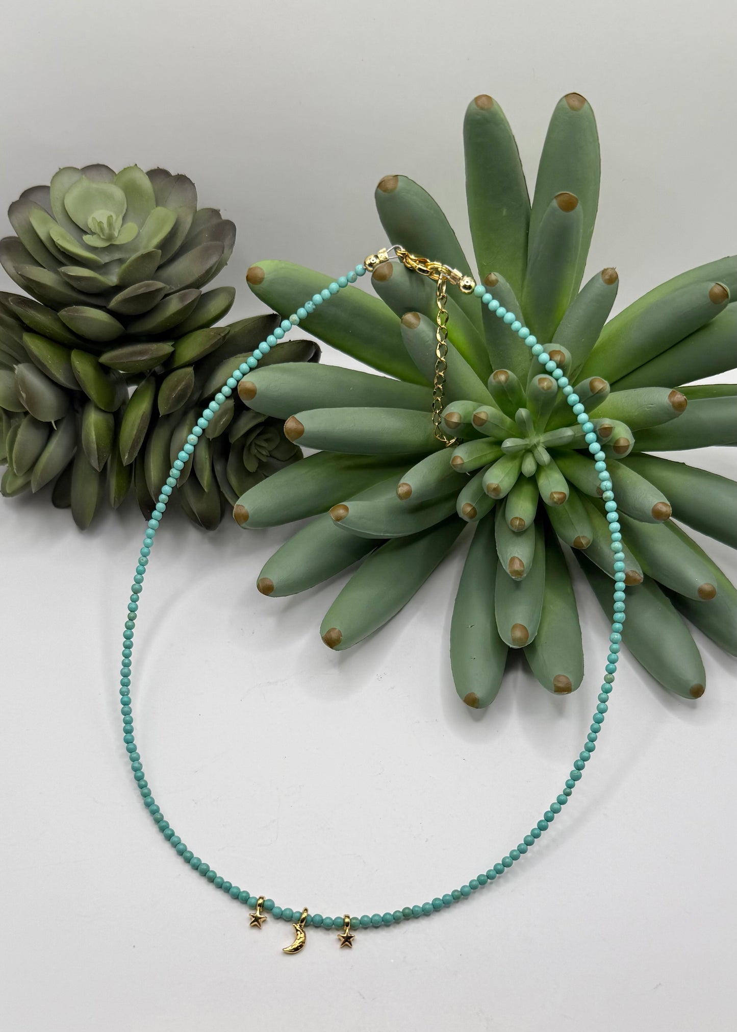 Tiny Gold Moon & Stars Necklace