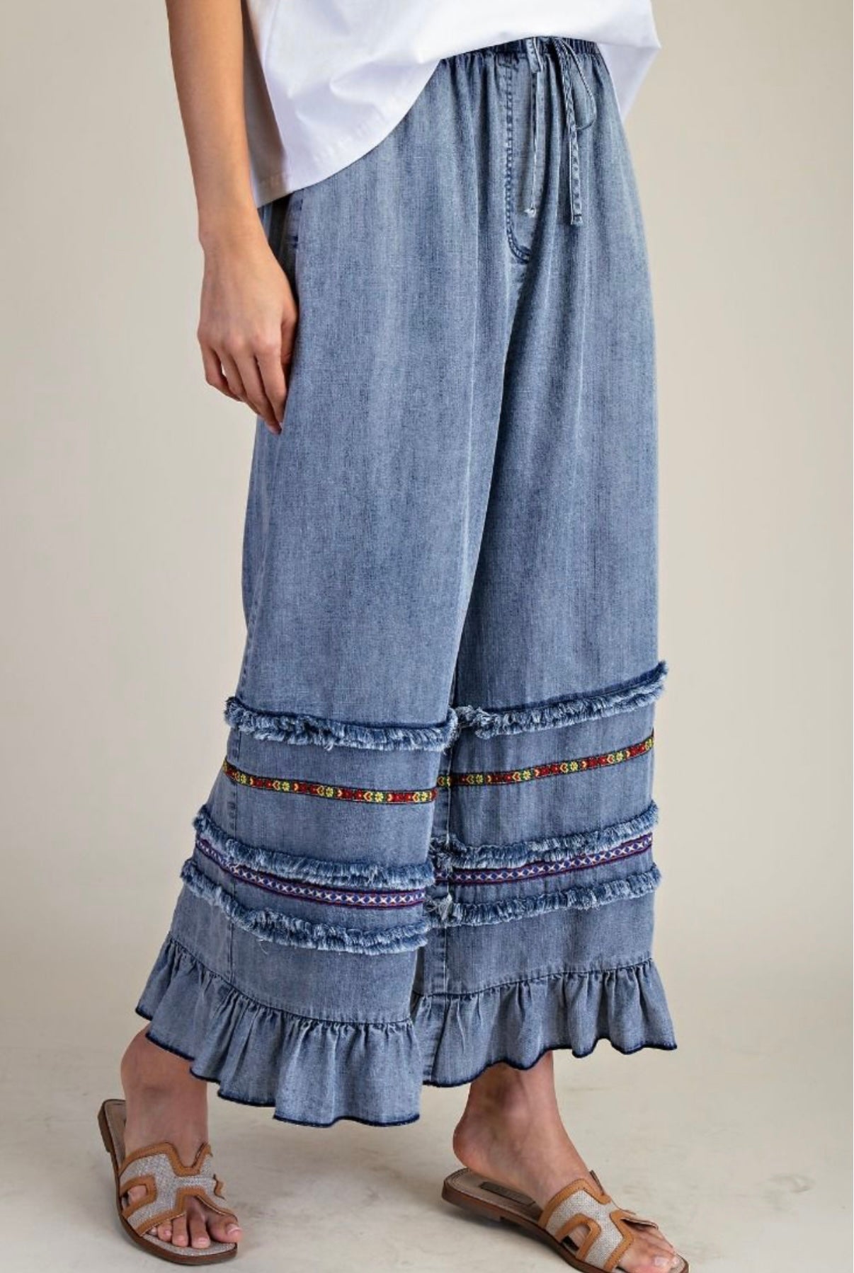 Ruffle Botton Stone Washed Pant