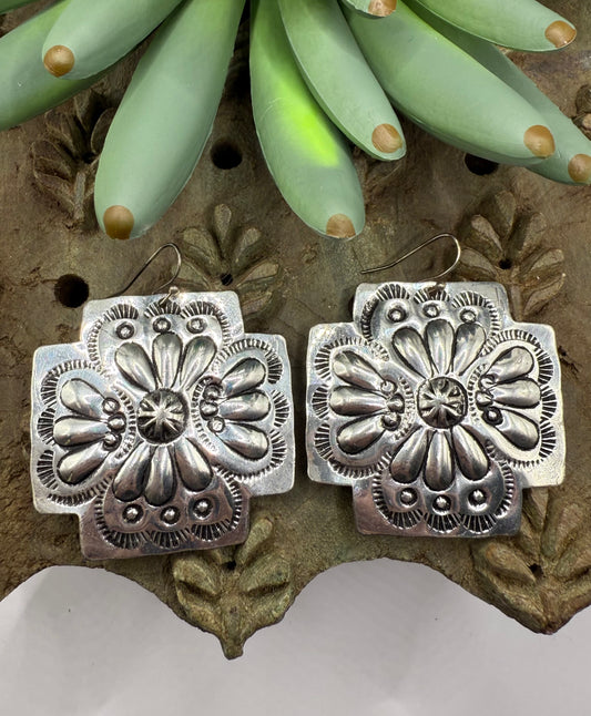 Western Cross Flower Design Earrings