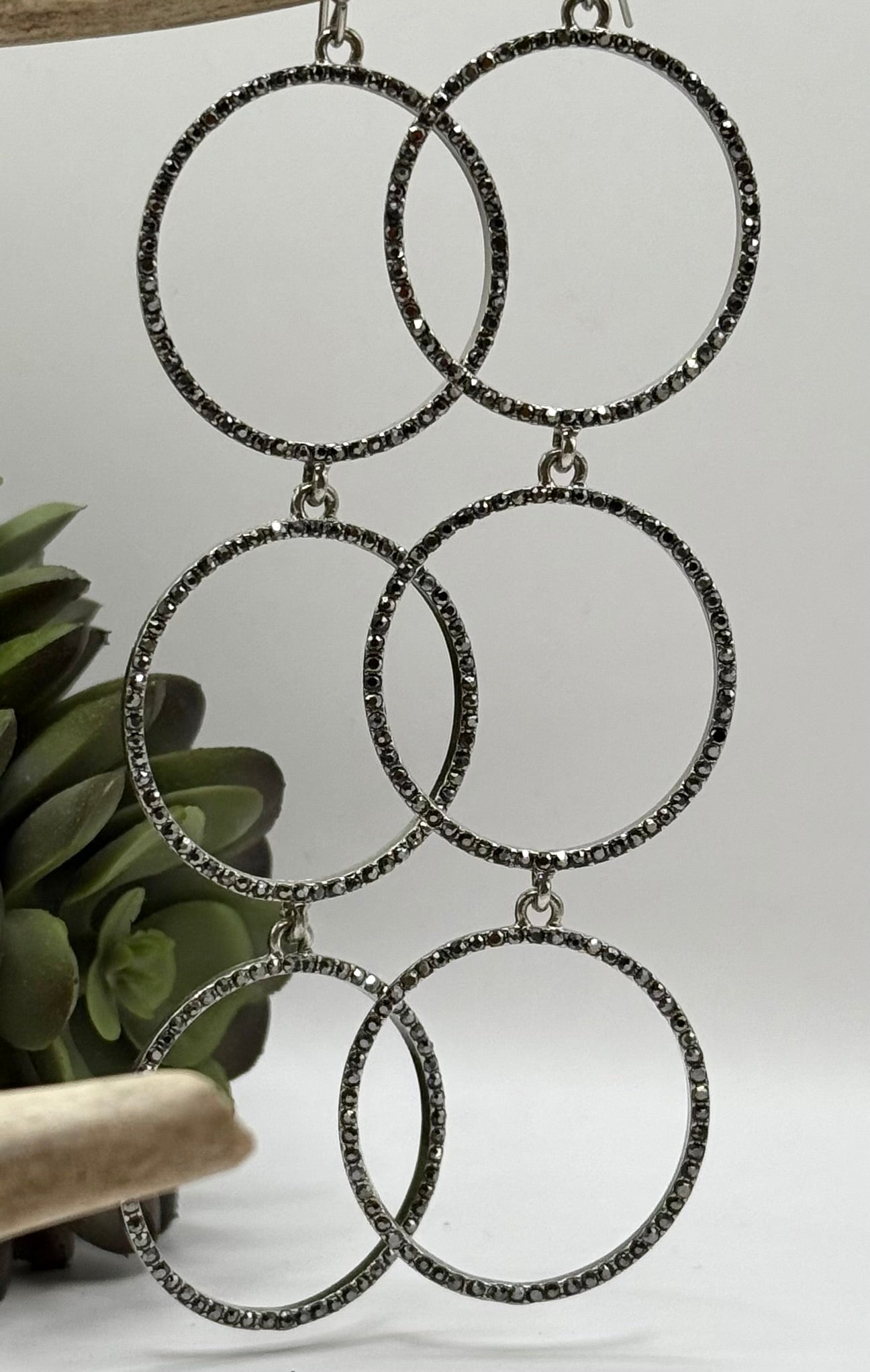 Gunmetal Rhinestone Hoop Earrings