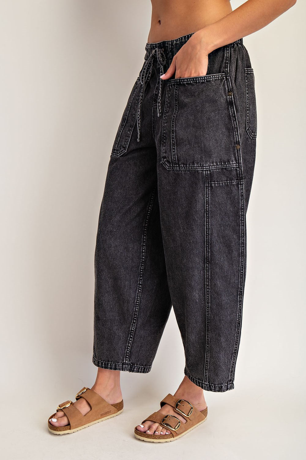 Black Denim Cropped Pants