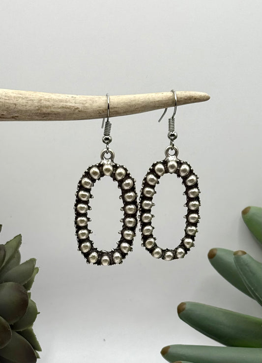 Raised Dot Oval Hoop Earrings