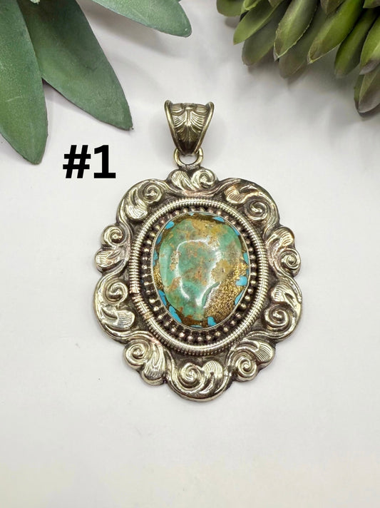 Baroque Silver Turquoise Pendant