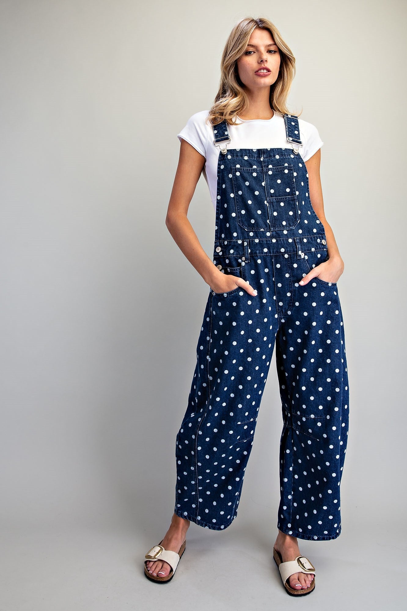 Mineral Washed Polka Dot Denim Jumpsuit