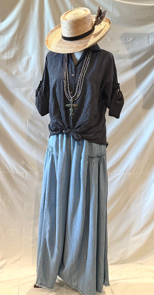 Pinstripe Cotton Button Down Blouse